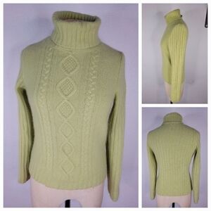 Hillard & Hanson Turtleneck Sweater Chartreuse Angora Rabbit Long Sleeve